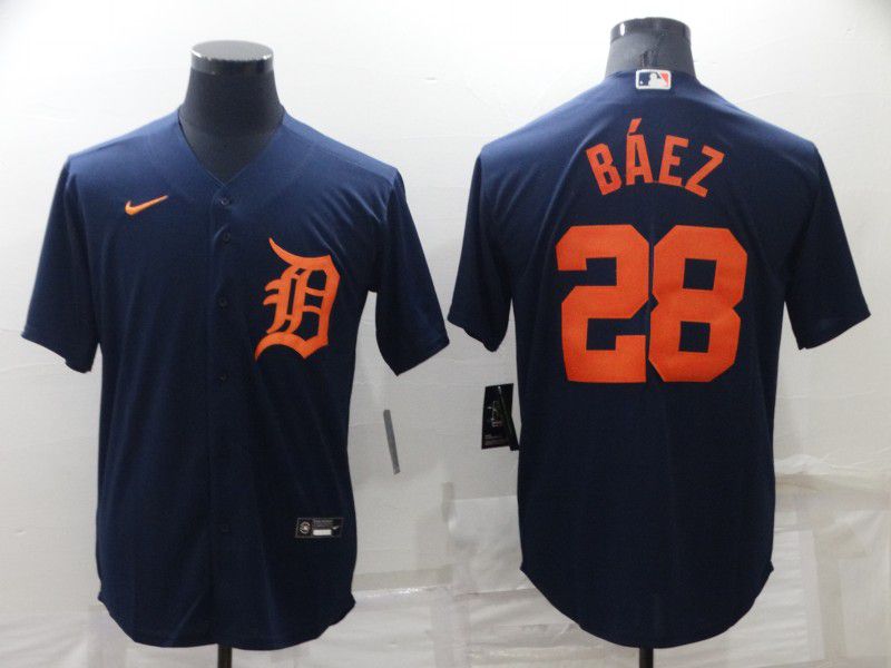 Men Detroit Tigers 28 Baez Dark Blue Game Nike 2022 MLB Jersey